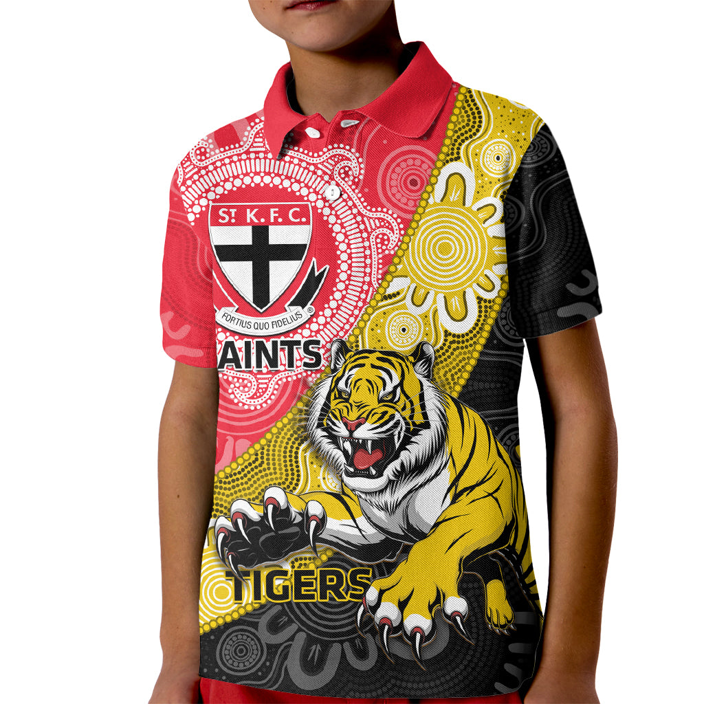 Personalised Richmond And St Kilda Football Kid Polo Shirt Tigers Saints Together Aboriginal Art