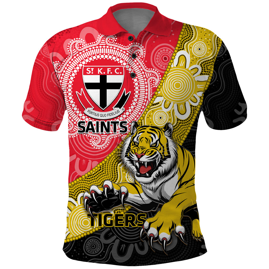 Personalised Richmond And St Kilda Football Polo Shirt Tigers Saints Together Aboriginal Art