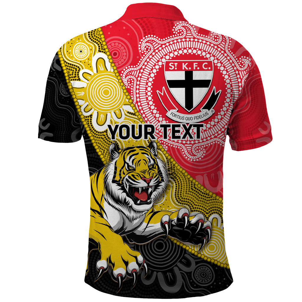 Personalised Richmond And St Kilda Football Polo Shirt Tigers Saints Together Aboriginal Art