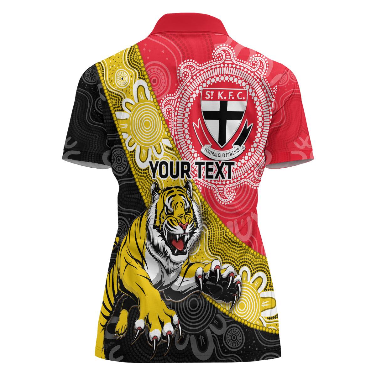 Personalised Richmond And St Kilda Football Women Polo Shirt Tigers Saints Together Aboriginal Art