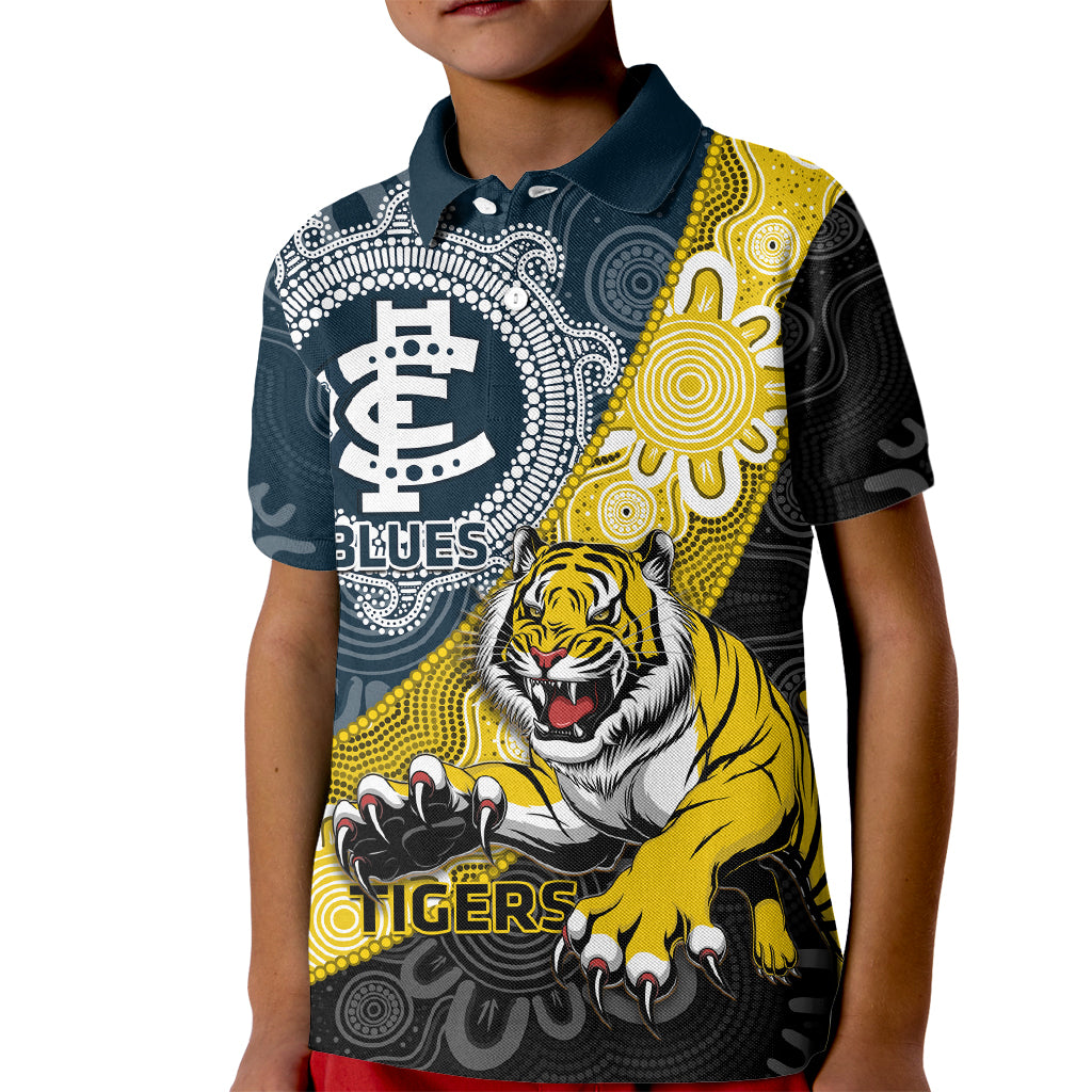 Personalised Richmond And Carlton Football Kid Polo Shirt Tigers BluesTogether Aboriginal Art