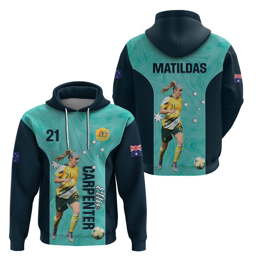 Australia Soccer Hoodie Ellie Carpenter Matildas - Turquoise