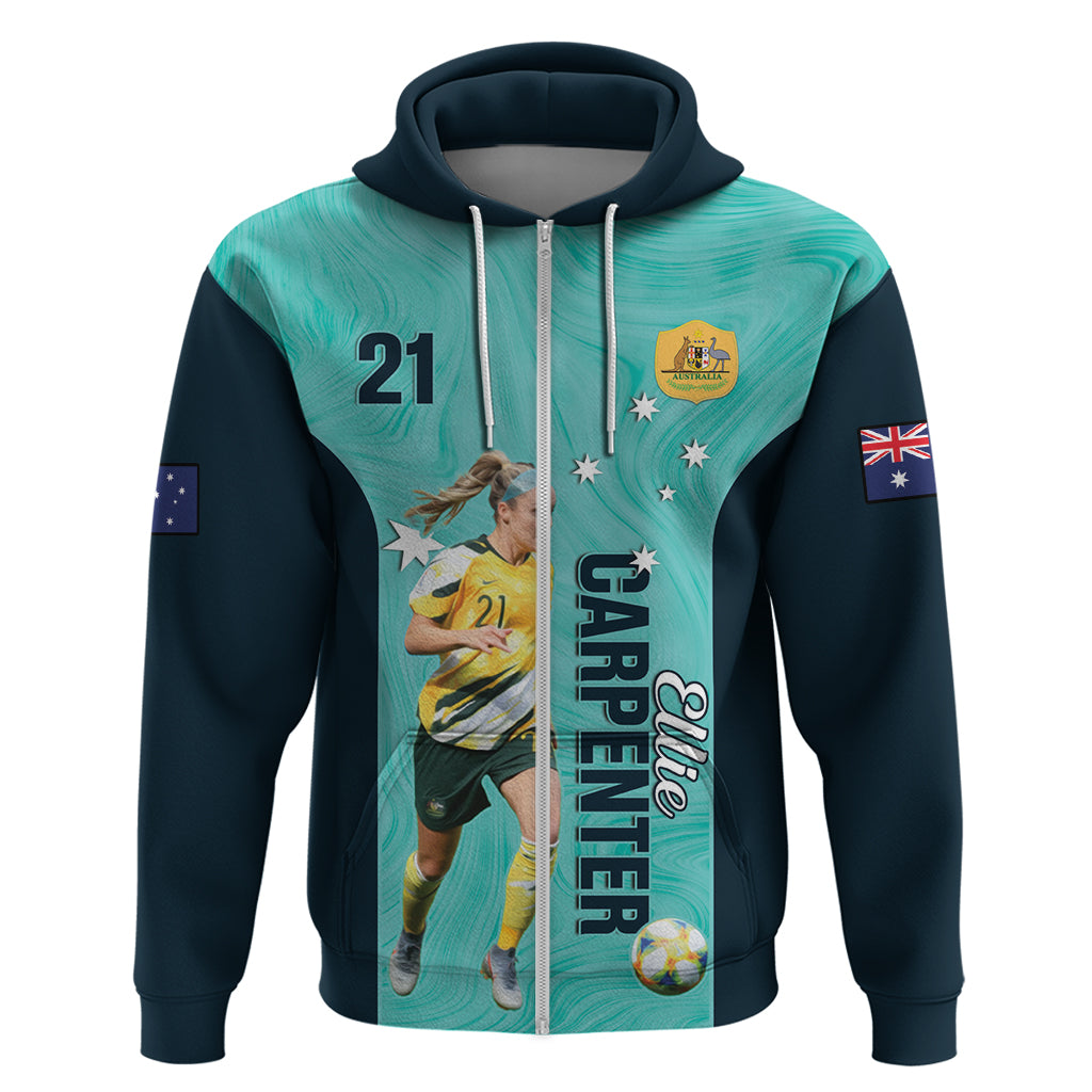 Australia Soccer Hoodie Ellie Carpenter Matildas - Turquoise