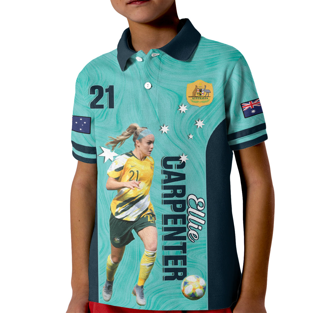 Australia Soccer Kid Polo Shirt Ellie Carpenter Matildas - Turquoise