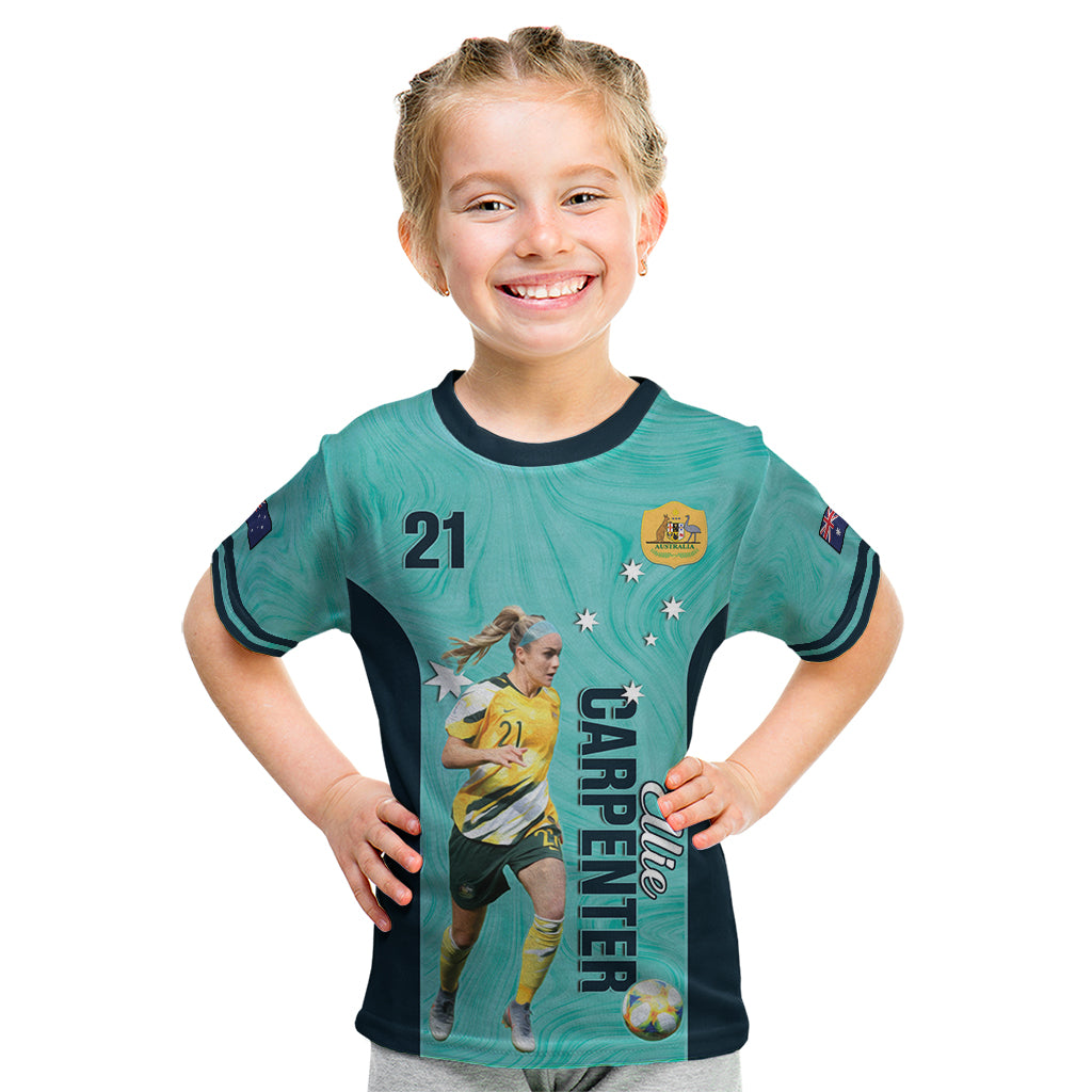 Australia Soccer Kid T Shirt Ellie Carpenter Matildas - Turquoise