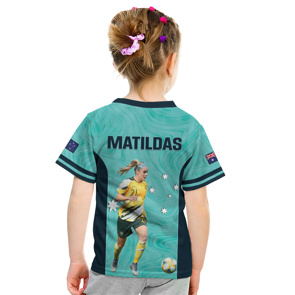 Australia Soccer Kid T Shirt Ellie Carpenter Matildas - Turquoise