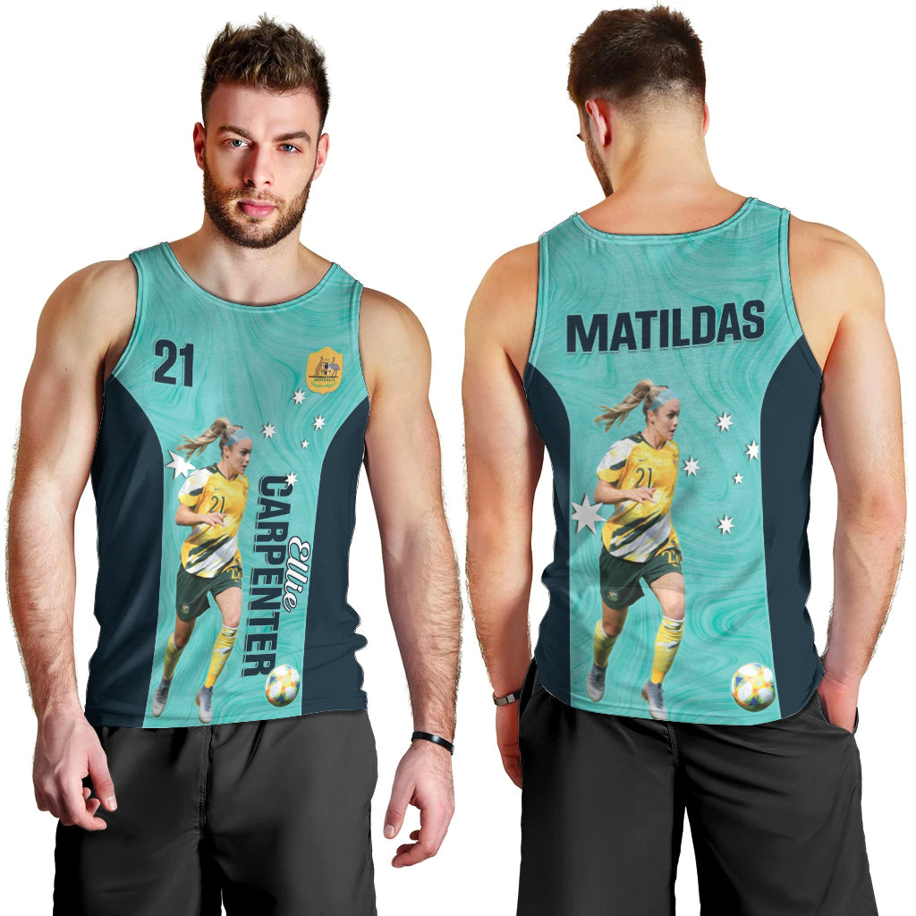 Australia Soccer Men Tank Top Ellie Carpenter Matildas - Turquoise