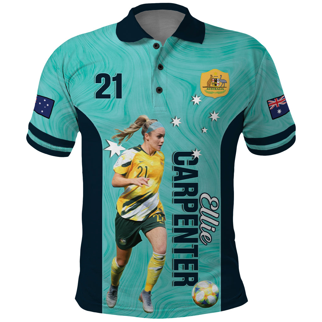 Australia Soccer Polo Shirt Ellie Carpenter Matildas - Turquoise