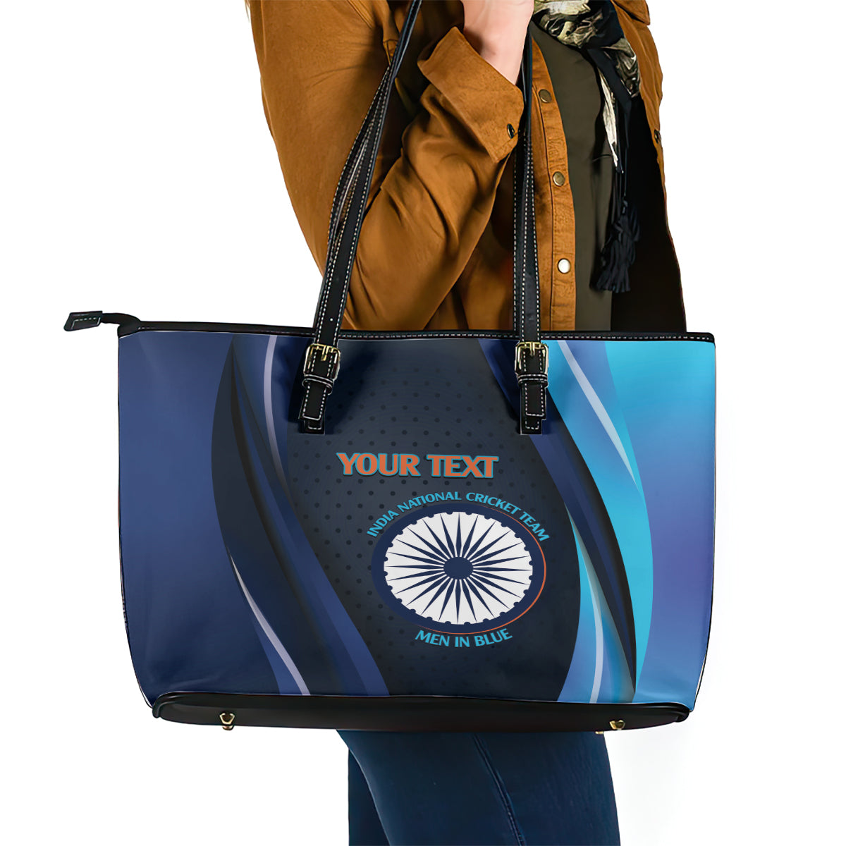 Custom India Cricket Leather Tote Bag 2024 World Cup Go Men in Blue