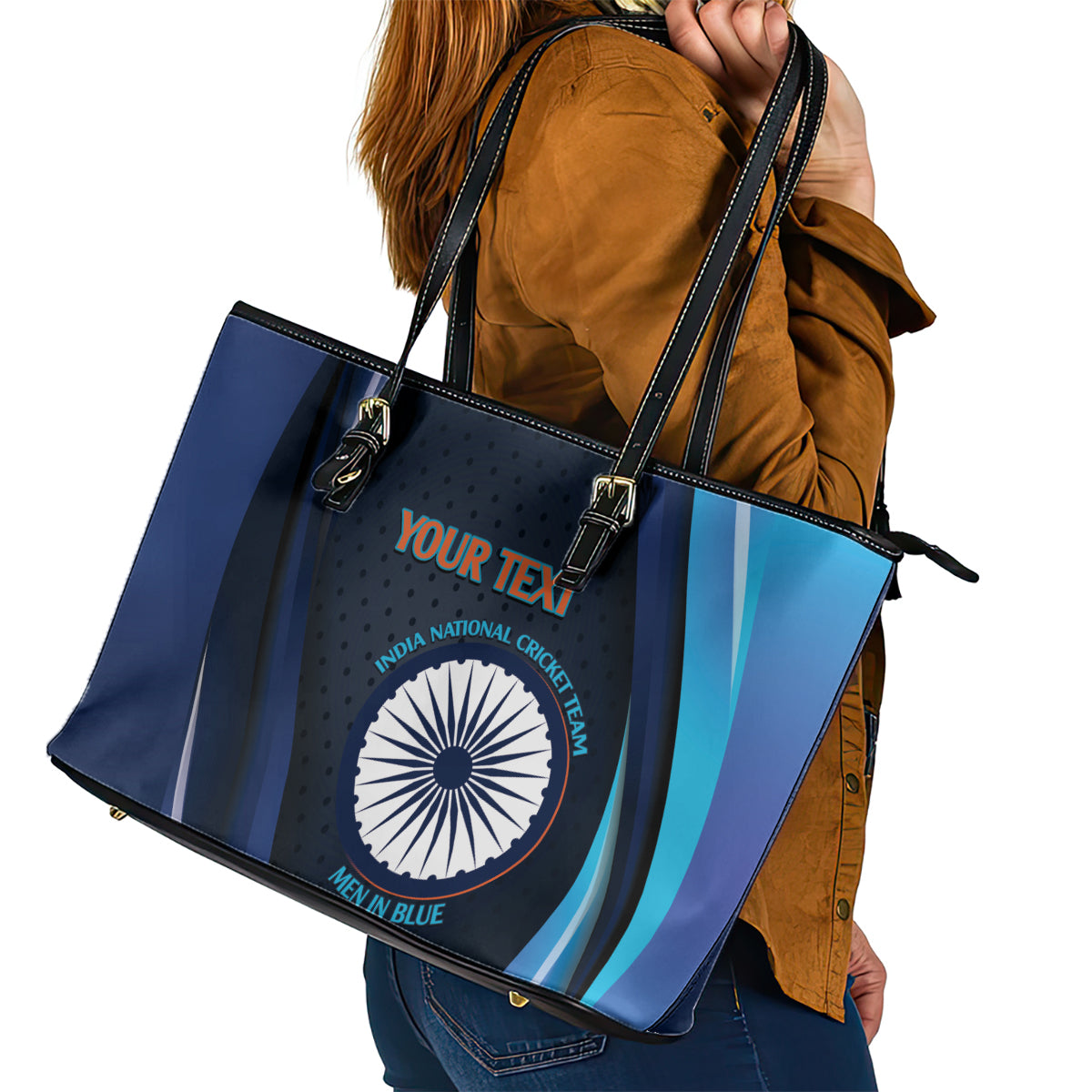 Custom India Cricket Leather Tote Bag 2024 World Cup Go Men in Blue