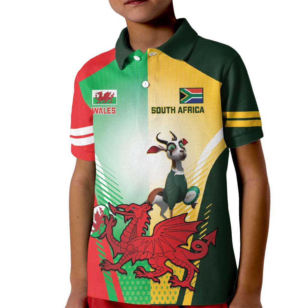 Custom South Africa And Wales Rugby Kid Polo Shirt Springboks Welsh Mascots Dynamic Version