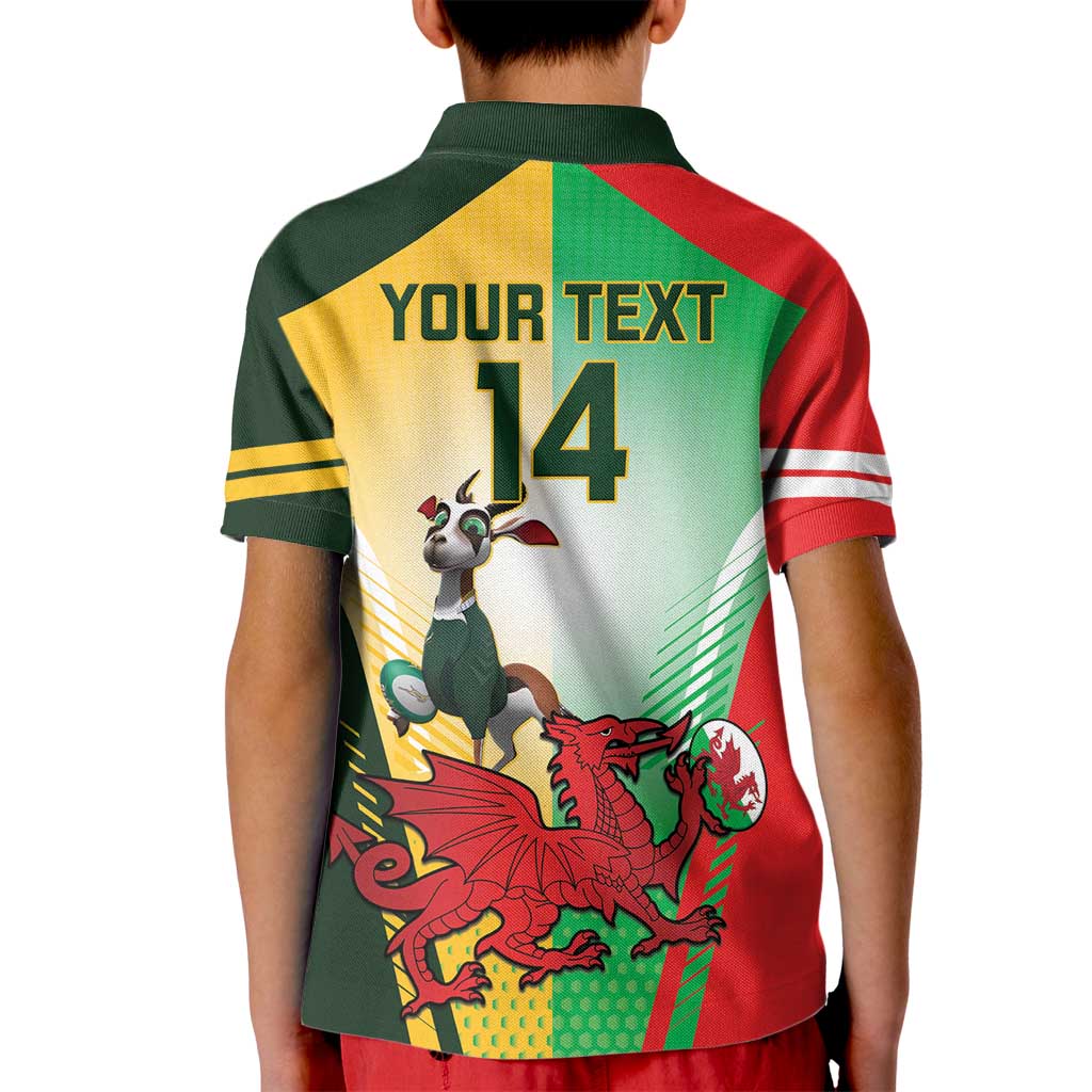 Custom South Africa And Wales Rugby Kid Polo Shirt Springboks Welsh Mascots Dynamic Version