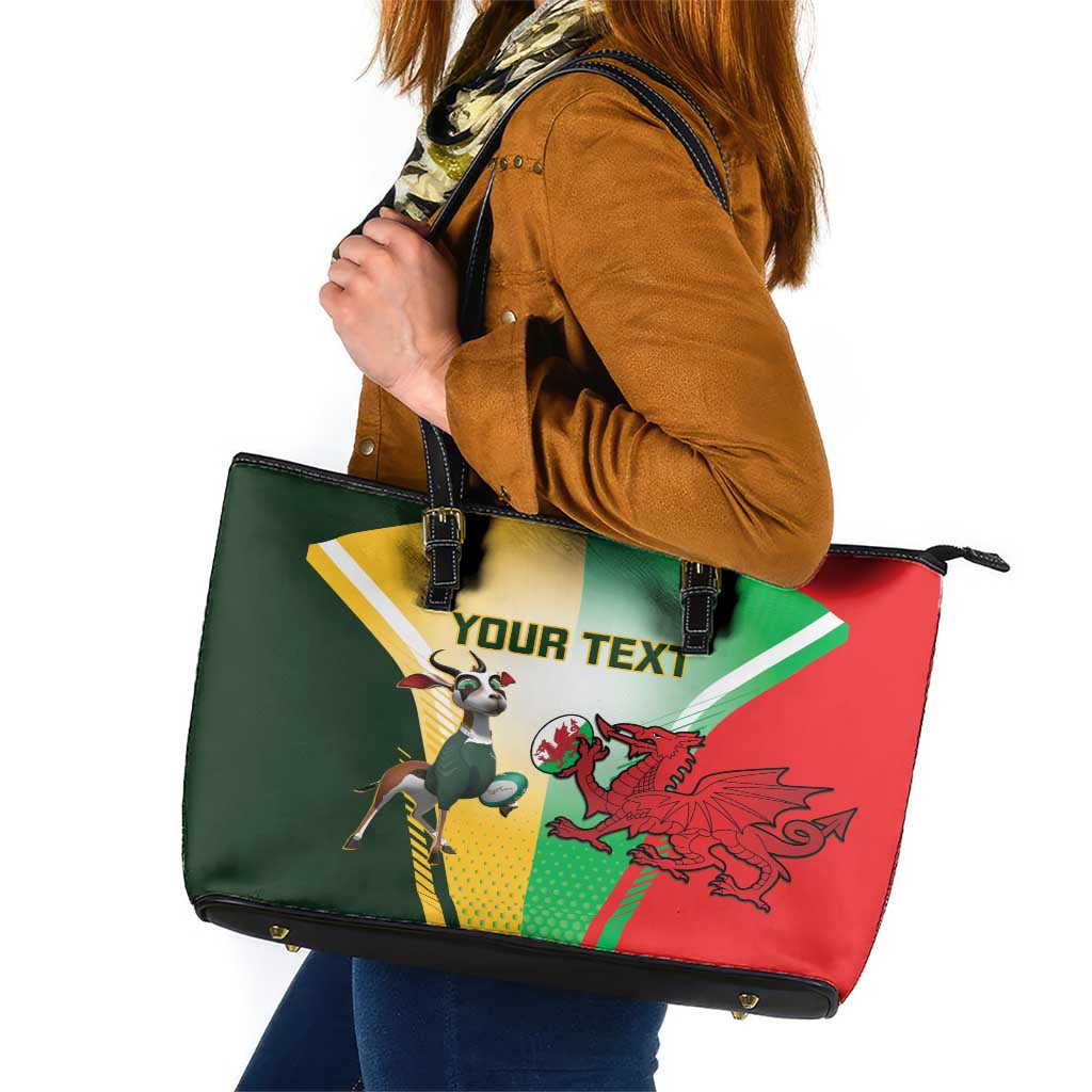 Custom South Africa And Wales Rugby Leather Tote Bag Springboks Welsh Mascots Dynamic Version