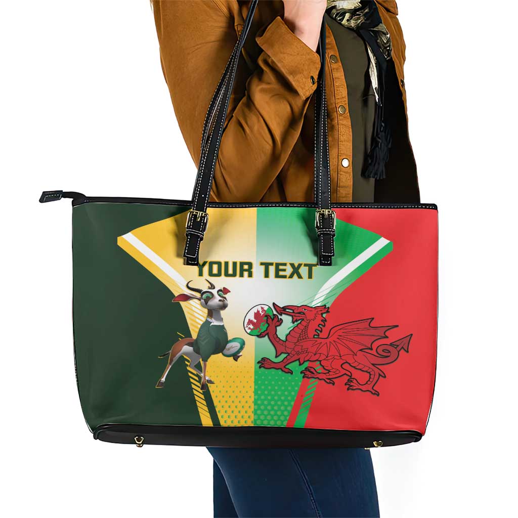 Custom South Africa And Wales Rugby Leather Tote Bag Springboks Welsh Mascots Dynamic Version