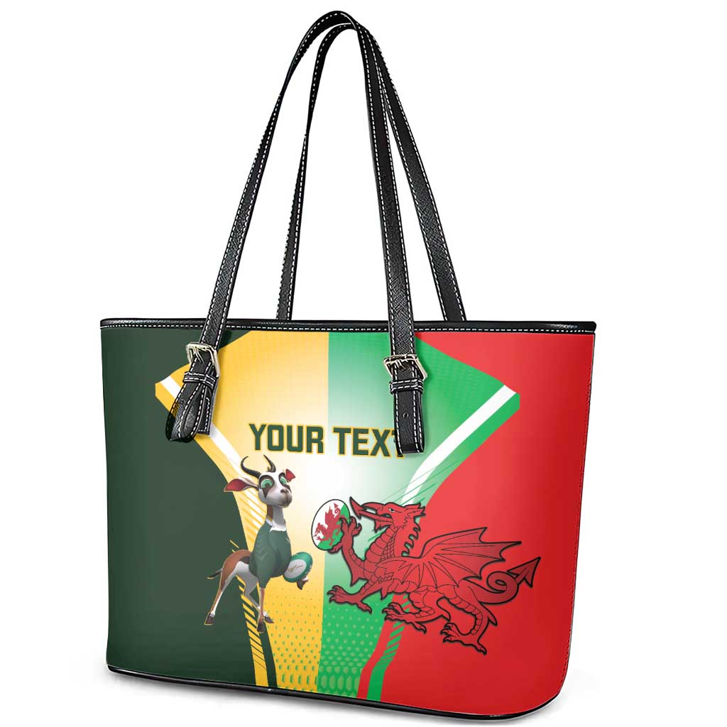 Custom South Africa And Wales Rugby Leather Tote Bag Springboks Welsh Mascots Dynamic Version