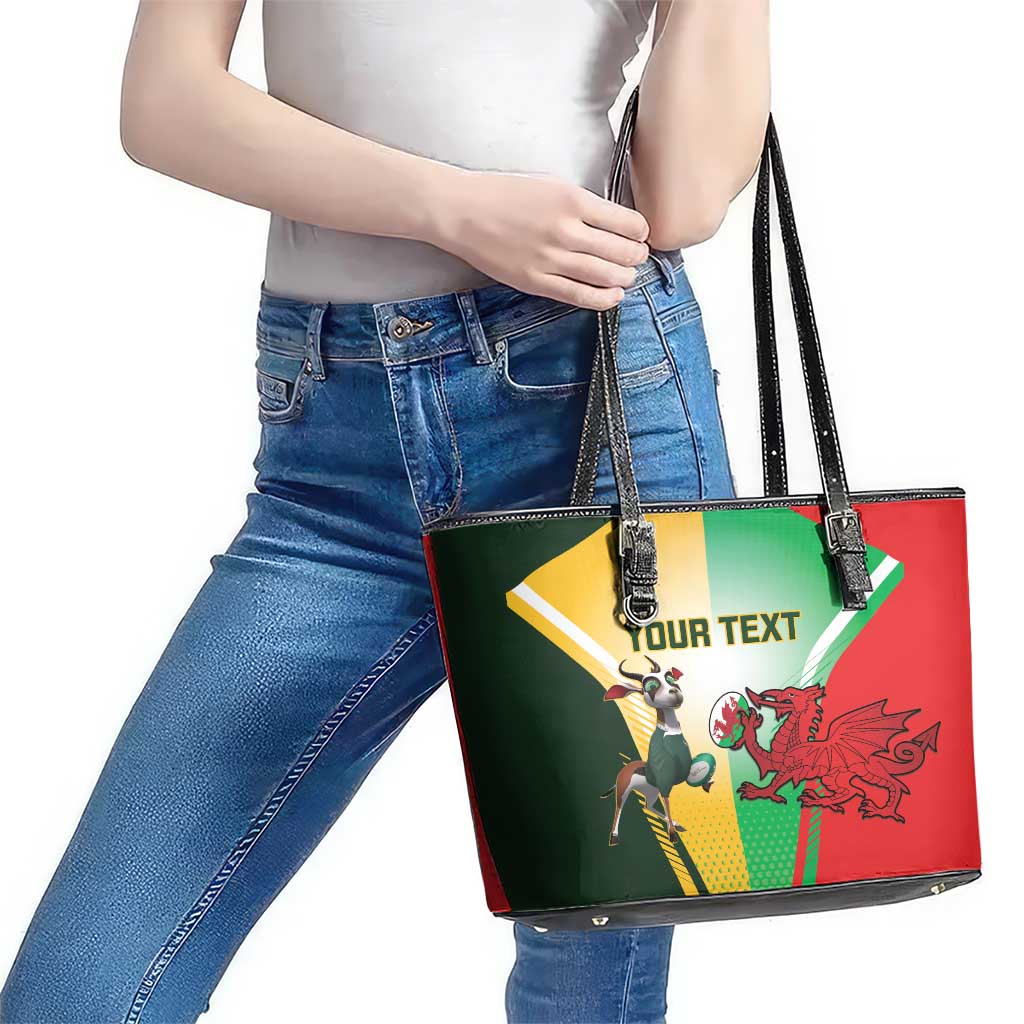 Custom South Africa And Wales Rugby Leather Tote Bag Springboks Welsh Mascots Dynamic Version