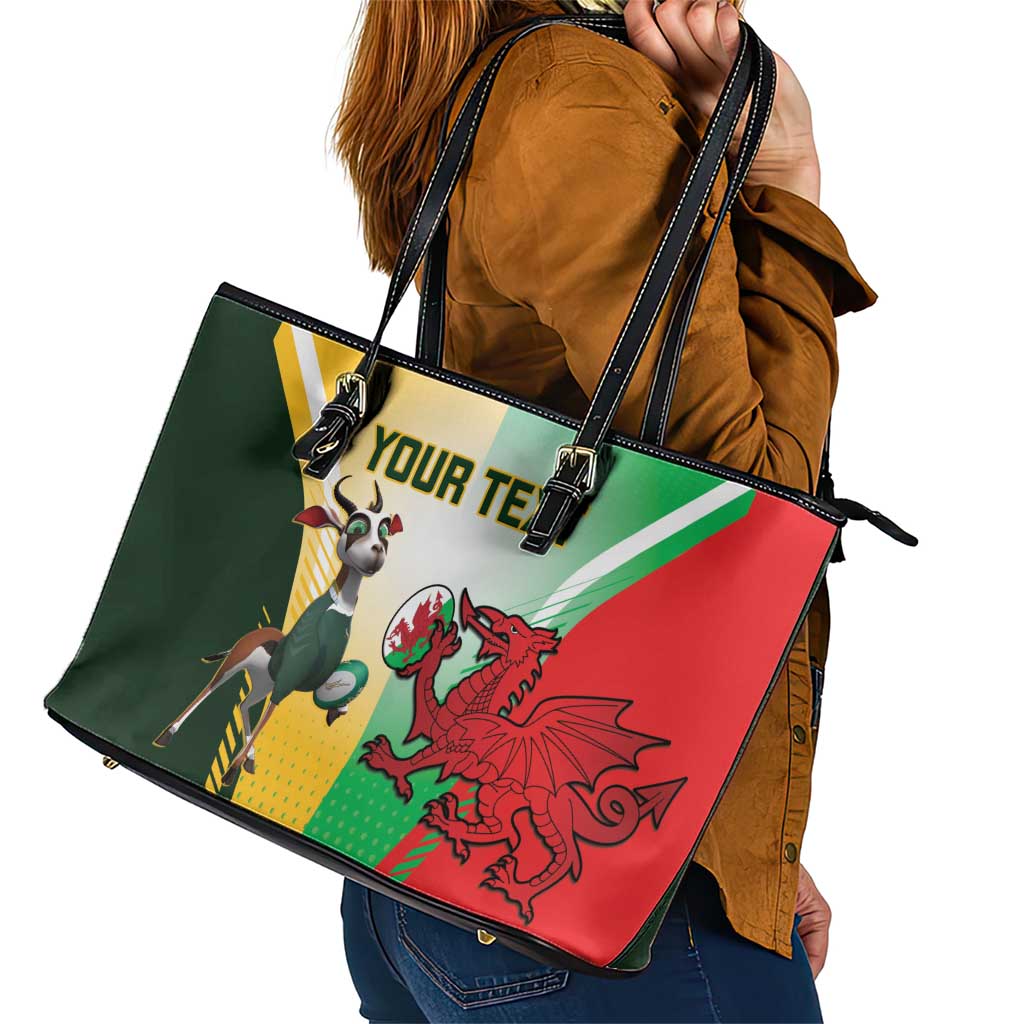 Custom South Africa And Wales Rugby Leather Tote Bag Springboks Welsh Mascots Dynamic Version