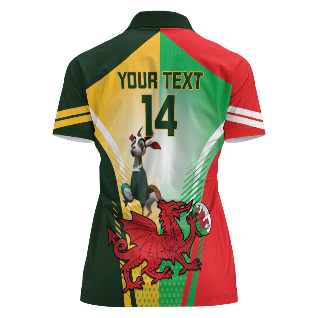 Custom South Africa And Wales Rugby Women Polo Shirt Springboks Welsh Mascots Dynamic Version