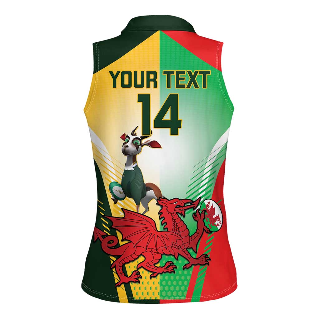 Custom South Africa And Wales Rugby Women Sleeveless Polo Shirt Springboks Welsh Mascots Dynamic Version