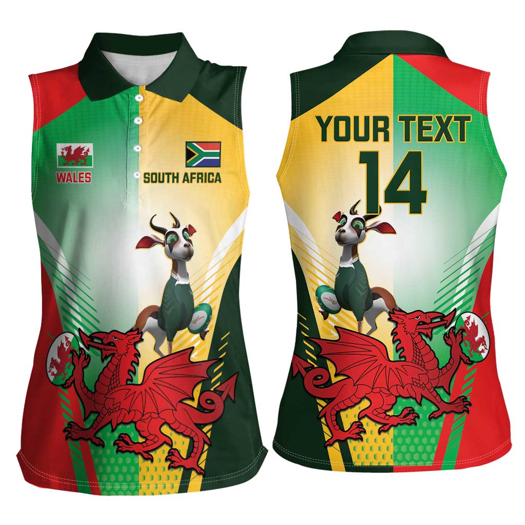 Custom South Africa And Wales Rugby Women Sleeveless Polo Shirt Springboks Welsh Mascots Dynamic Version