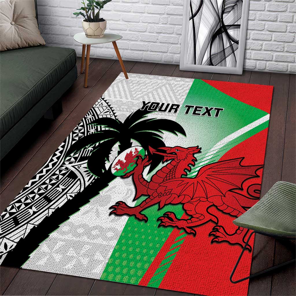 Custom Fiji And Wales Rugby Area Rug Fijian Tapa Welsh Mascots Dynamic Version