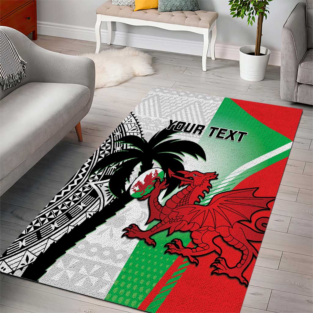 Custom Fiji And Wales Rugby Area Rug Fijian Tapa Welsh Mascots Dynamic Version