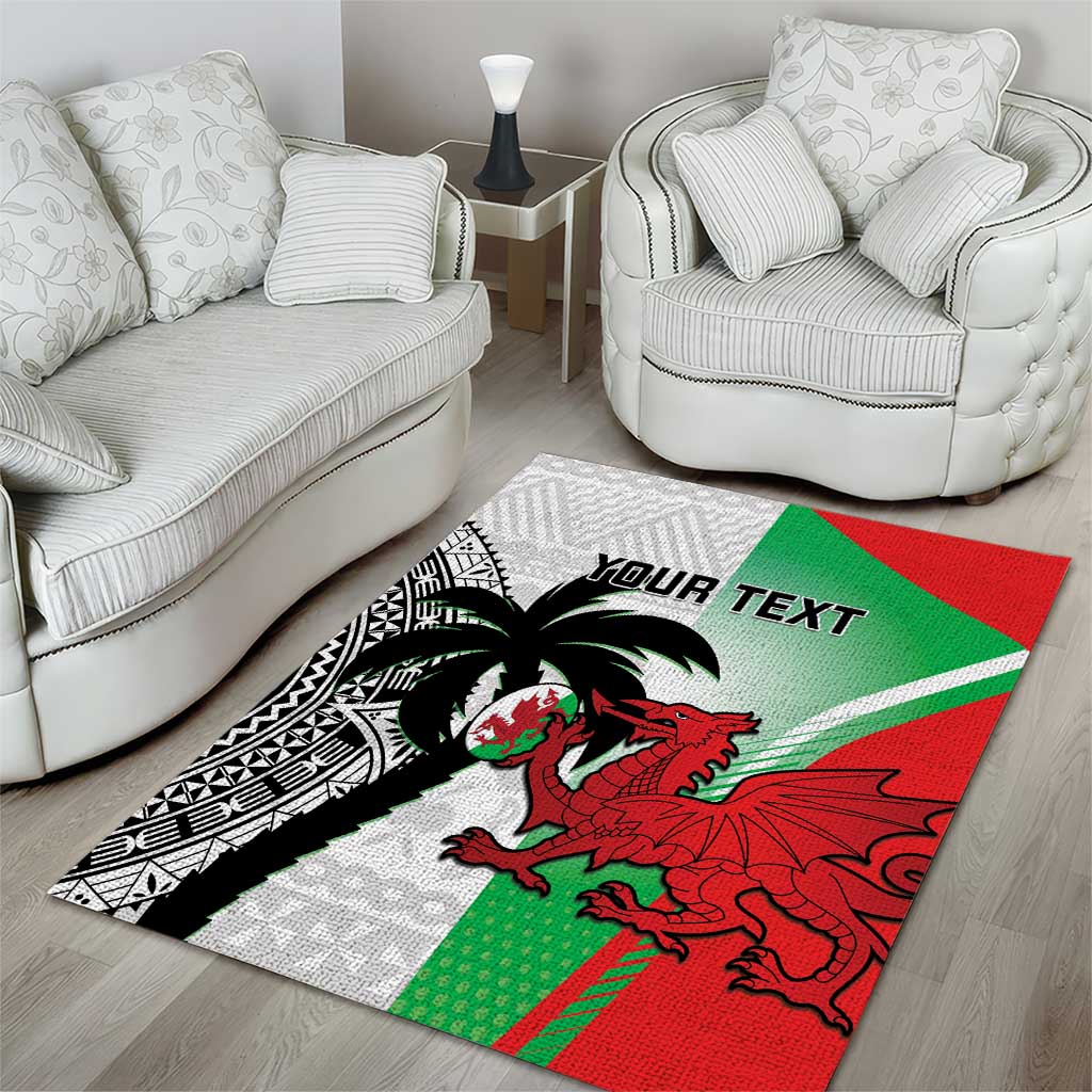 Custom Fiji And Wales Rugby Area Rug Fijian Tapa Welsh Mascots Dynamic Version