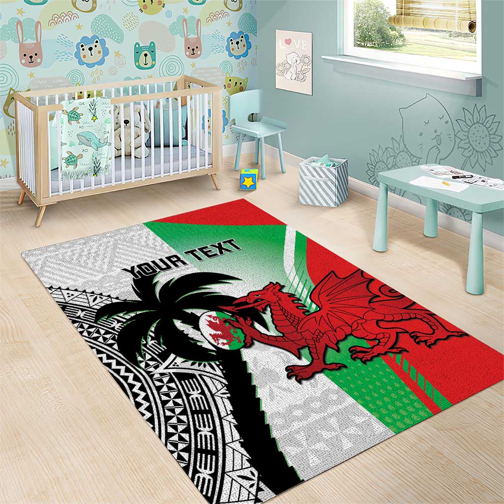 Custom Fiji And Wales Rugby Area Rug Fijian Tapa Welsh Mascots Dynamic Version