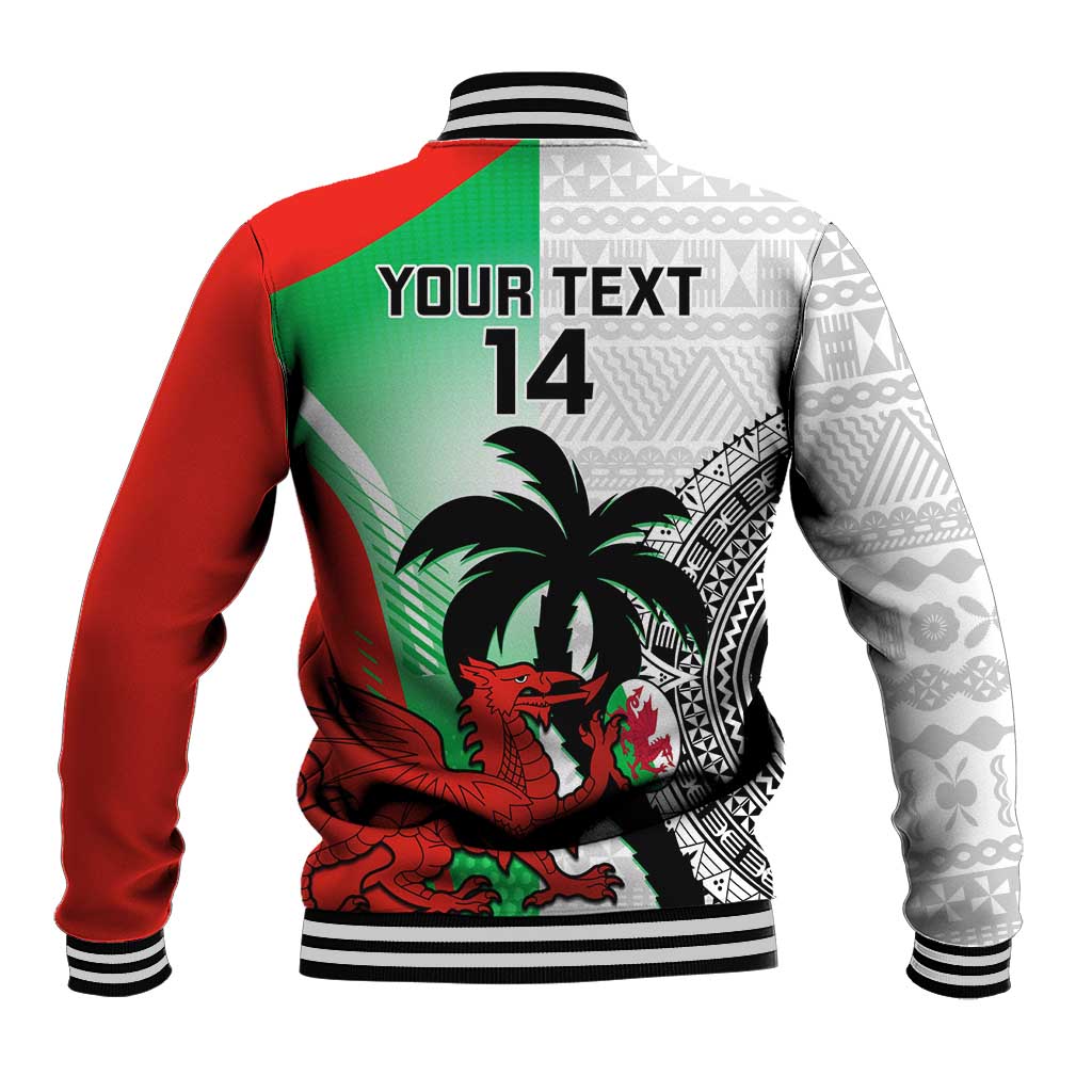 Custom Fiji And Wales Rugby Baseball Jacket Fijian Tapa Welsh Mascots Dynamic Version