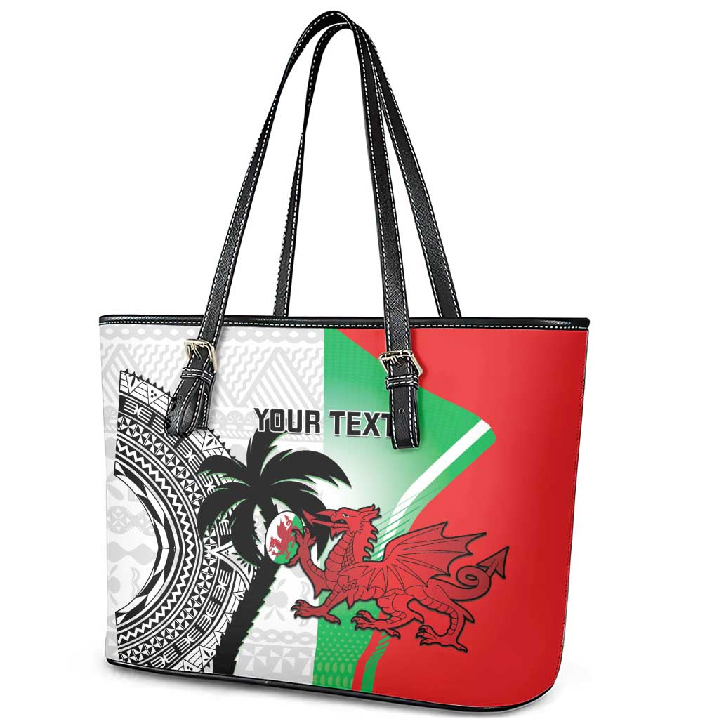 Custom Fiji And Wales Rugby Leather Tote Bag Fijian Tapa Welsh Mascots Dynamic Version