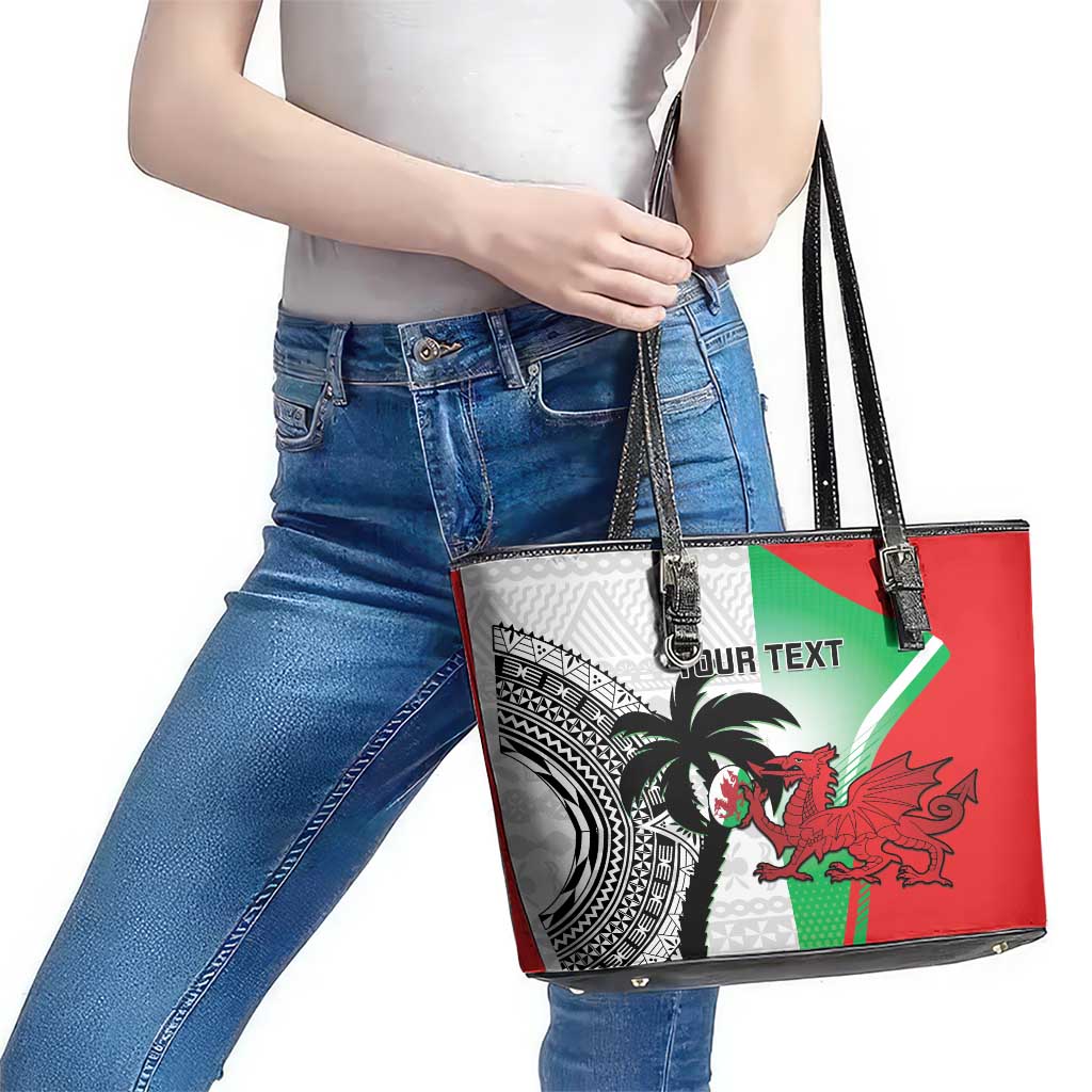 Custom Fiji And Wales Rugby Leather Tote Bag Fijian Tapa Welsh Mascots Dynamic Version