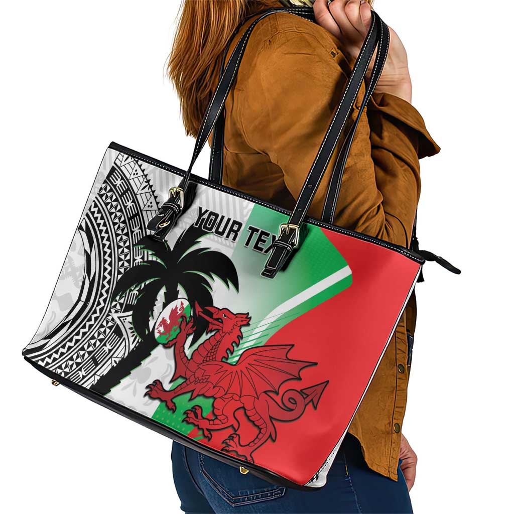 Custom Fiji And Wales Rugby Leather Tote Bag Fijian Tapa Welsh Mascots Dynamic Version