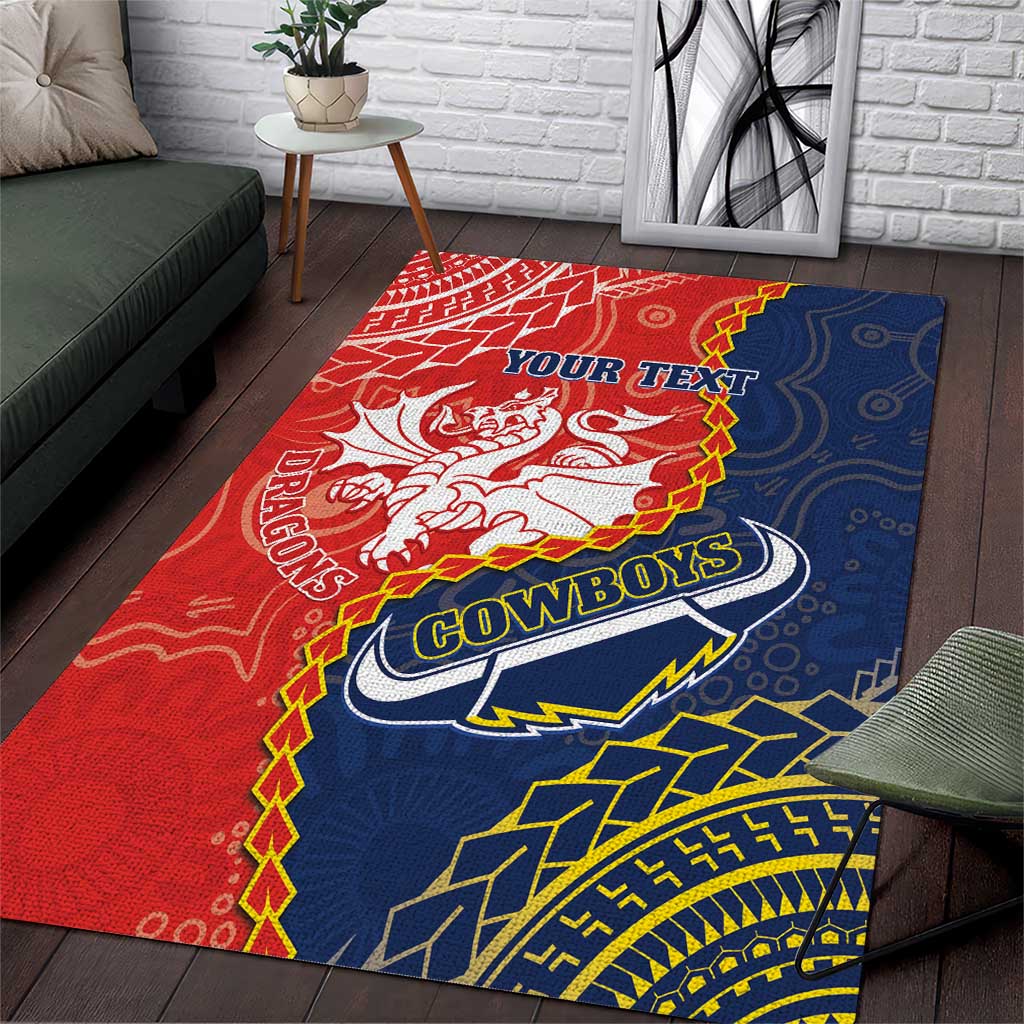 Custom Dragons And Cowboys Rugby Area Rug Aboriginal Mix Polynesian Pattern