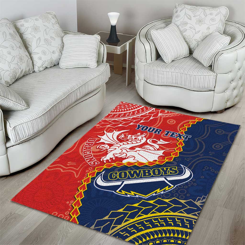 Custom Dragons And Cowboys Rugby Area Rug Aboriginal Mix Polynesian Pattern