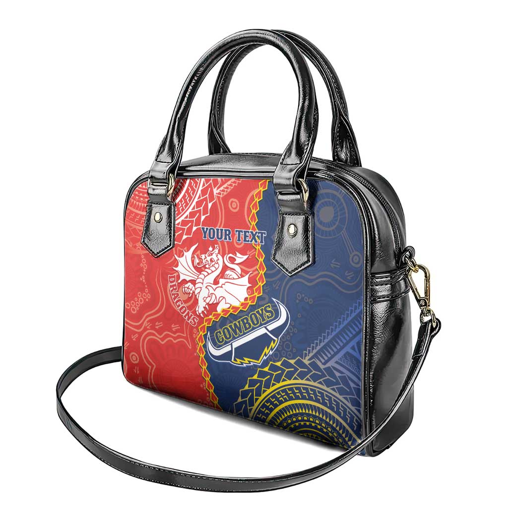 Custom Dragons And Cowboys Rugby Shoulder Handbag Aboriginal Mix Polynesian Pattern