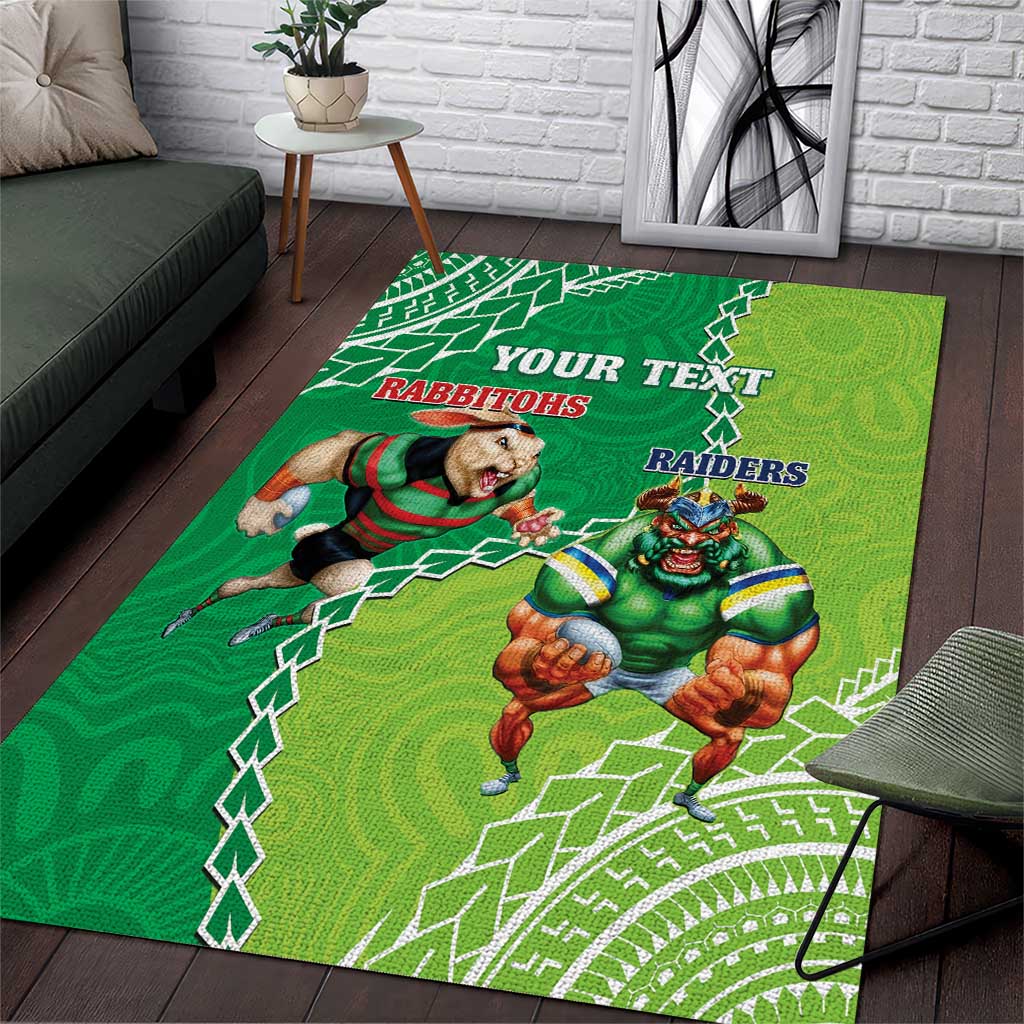 Personalised Rabbitohs And Raiders Rugby Area Rug Aboriginal Mix Polynesian Pattern