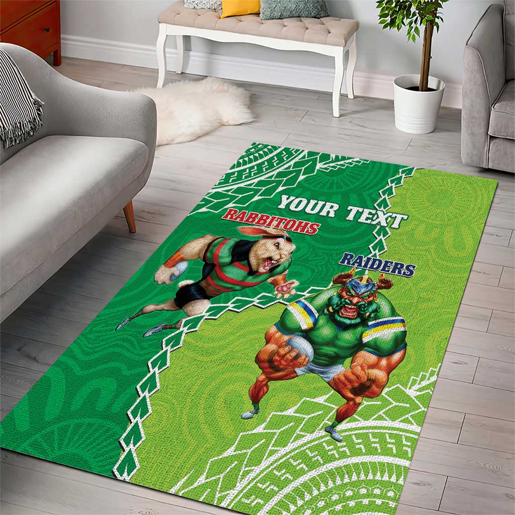 Personalised Rabbitohs And Raiders Rugby Area Rug Aboriginal Mix Polynesian Pattern