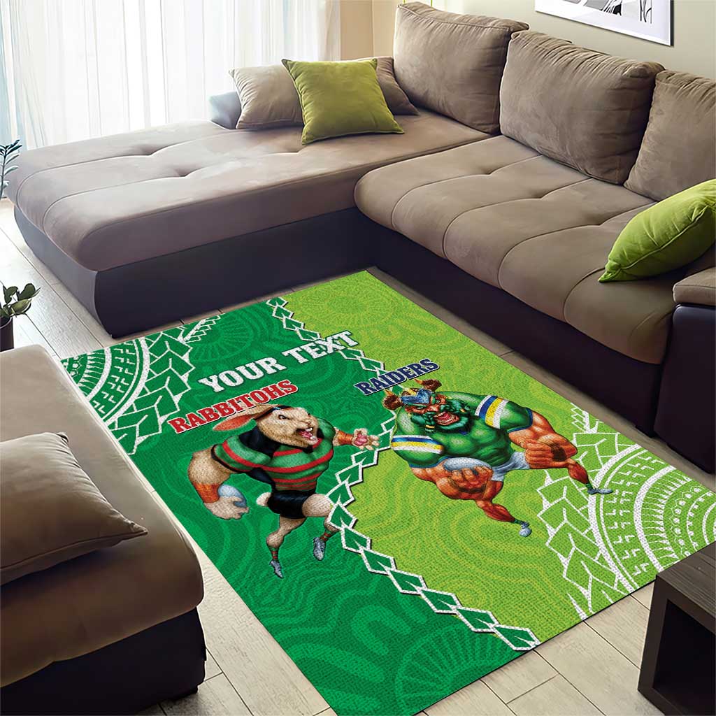 Personalised Rabbitohs And Raiders Rugby Area Rug Aboriginal Mix Polynesian Pattern