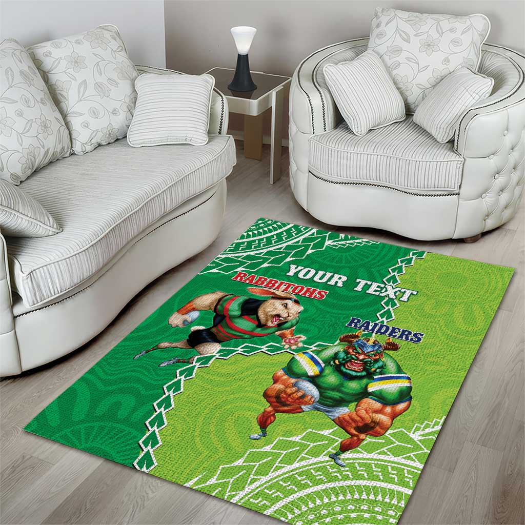 Personalised Rabbitohs And Raiders Rugby Area Rug Aboriginal Mix Polynesian Pattern