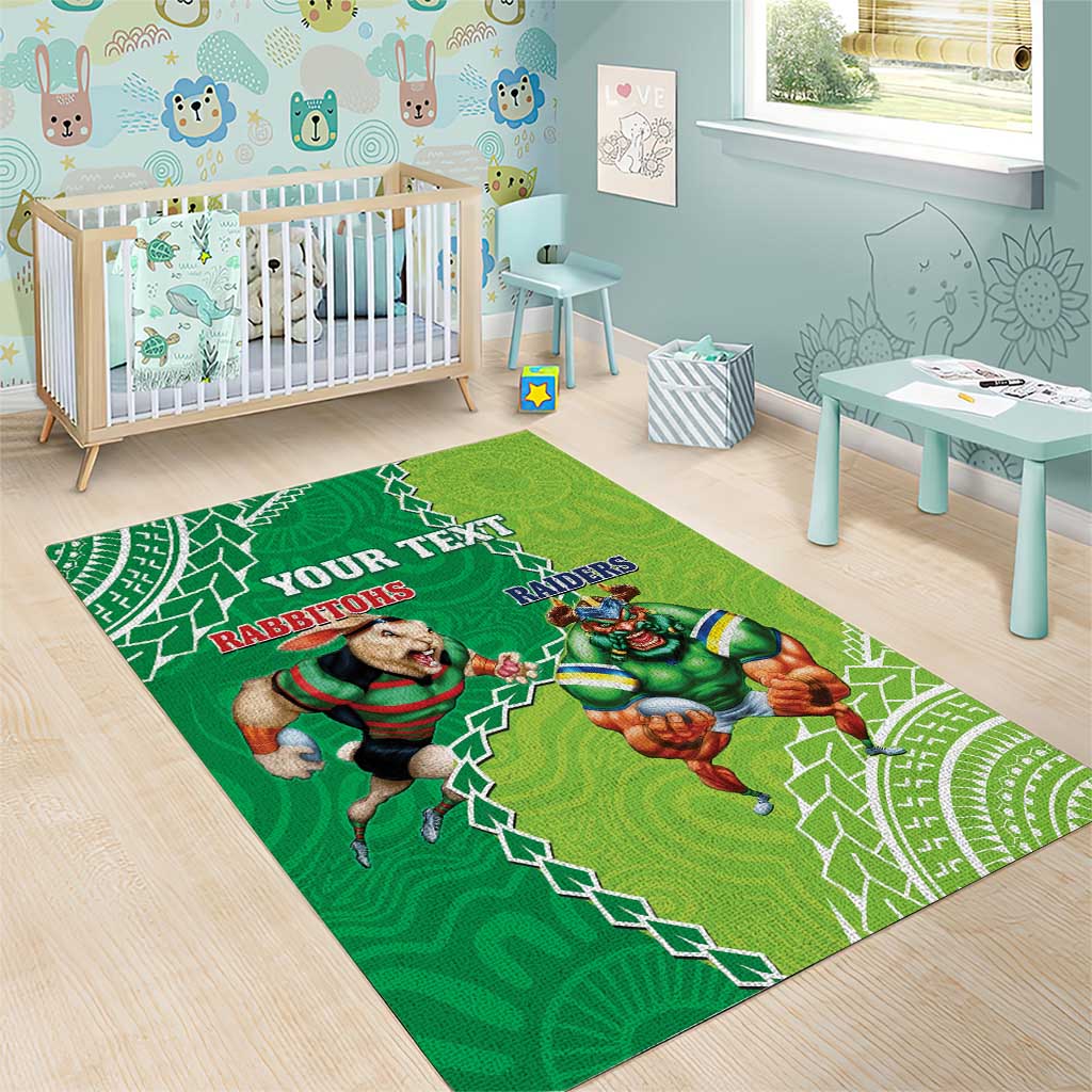 Personalised Rabbitohs And Raiders Rugby Area Rug Aboriginal Mix Polynesian Pattern