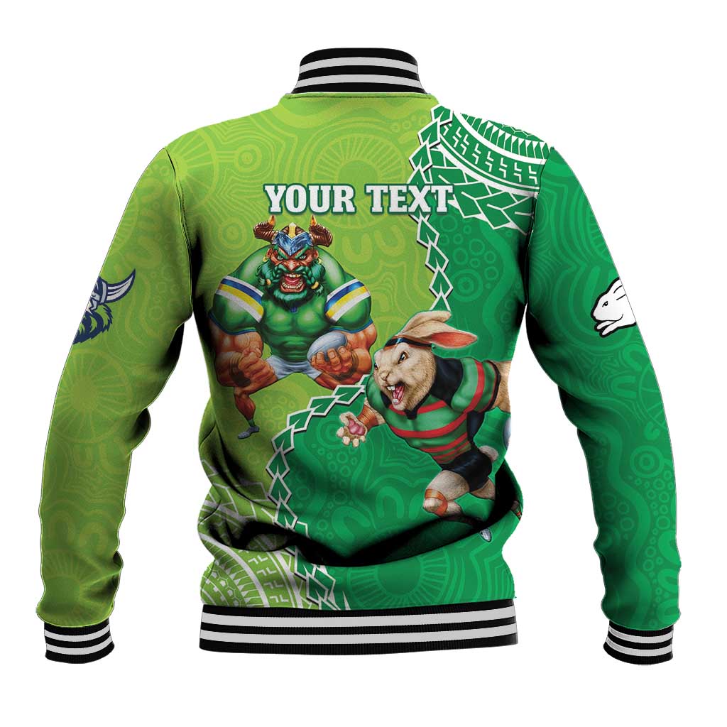 Personalised Rabbitohs And Raiders Rugby Baseball Jacket Aboriginal Mix Polynesian Pattern