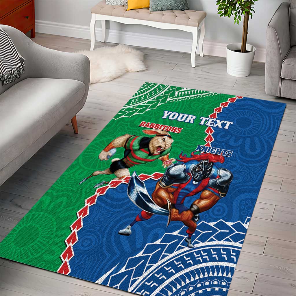 Personalised Rabbitohs And Knights Rugby Area Rug Aboriginal Mix Polynesian Pattern