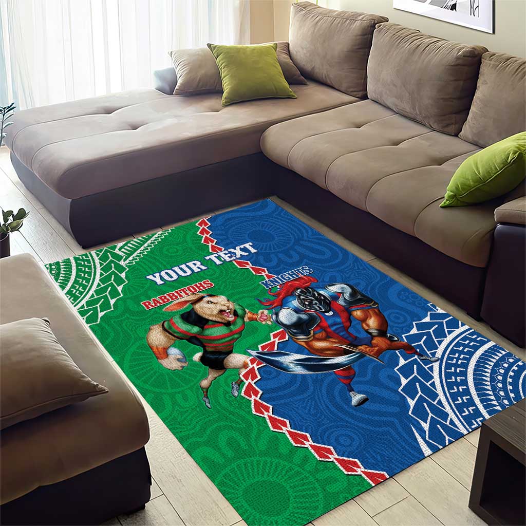 Personalised Rabbitohs And Knights Rugby Area Rug Aboriginal Mix Polynesian Pattern