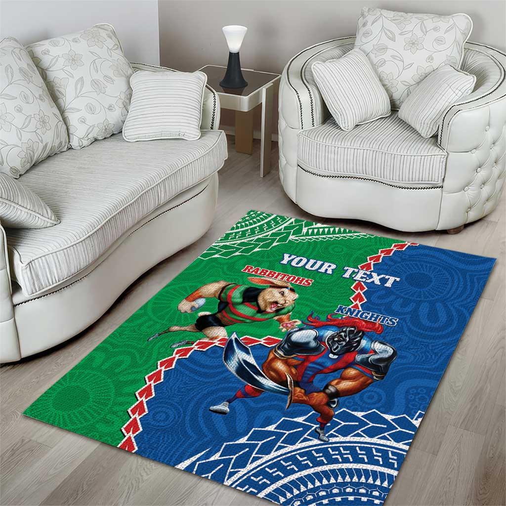 Personalised Rabbitohs And Knights Rugby Area Rug Aboriginal Mix Polynesian Pattern