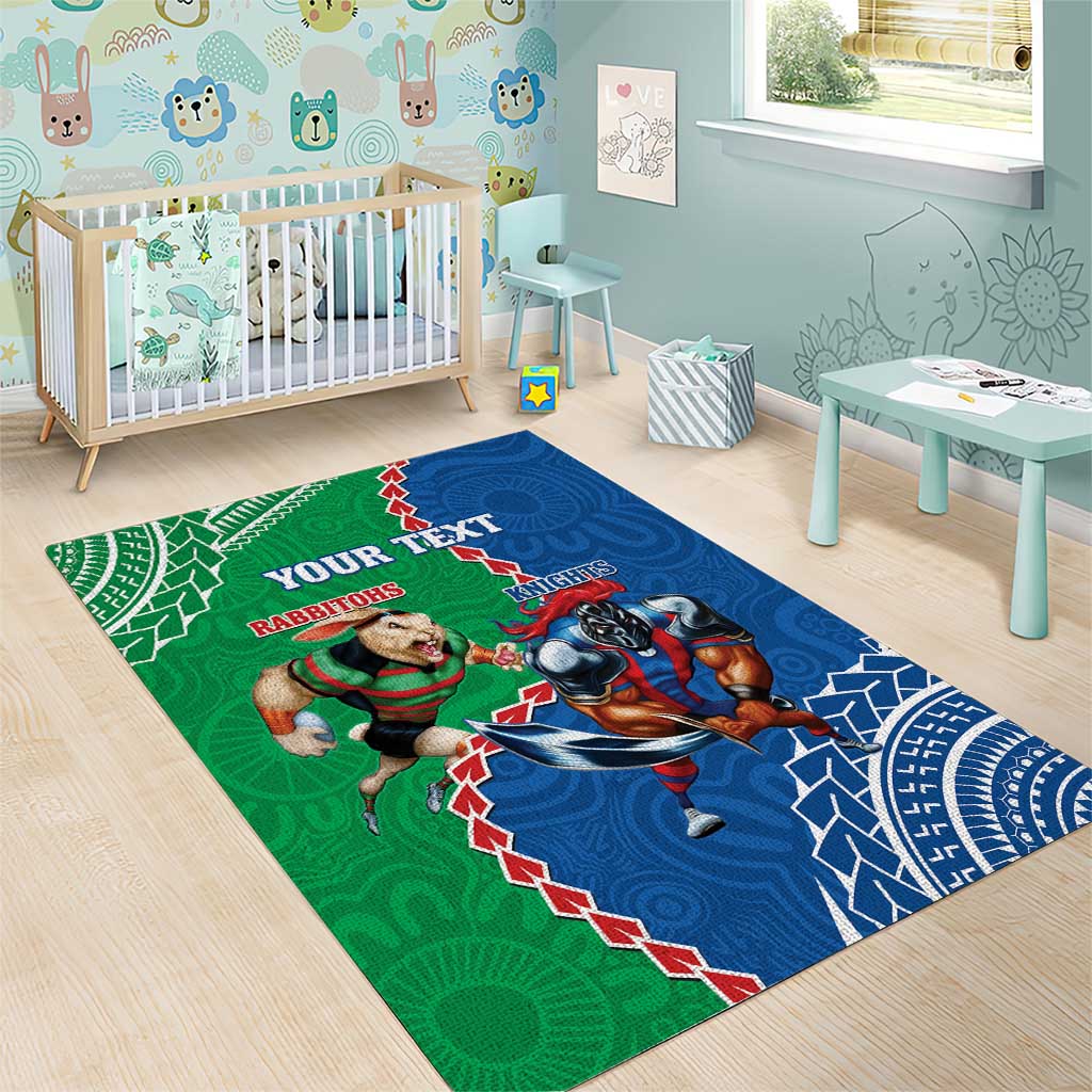 Personalised Rabbitohs And Knights Rugby Area Rug Aboriginal Mix Polynesian Pattern