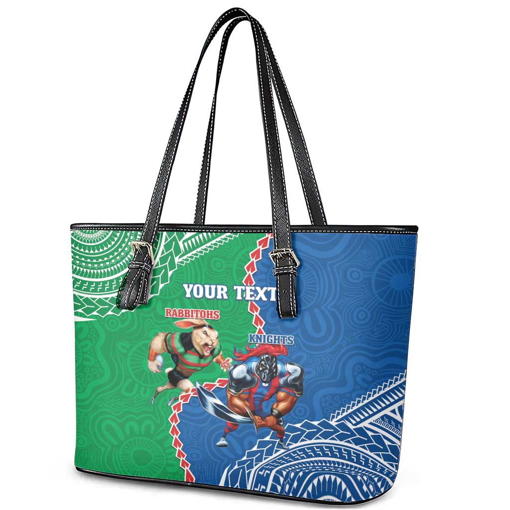 Personalised Rabbitohs And Knights Rugby Leather Tote Bag Aboriginal Mix Polynesian Pattern