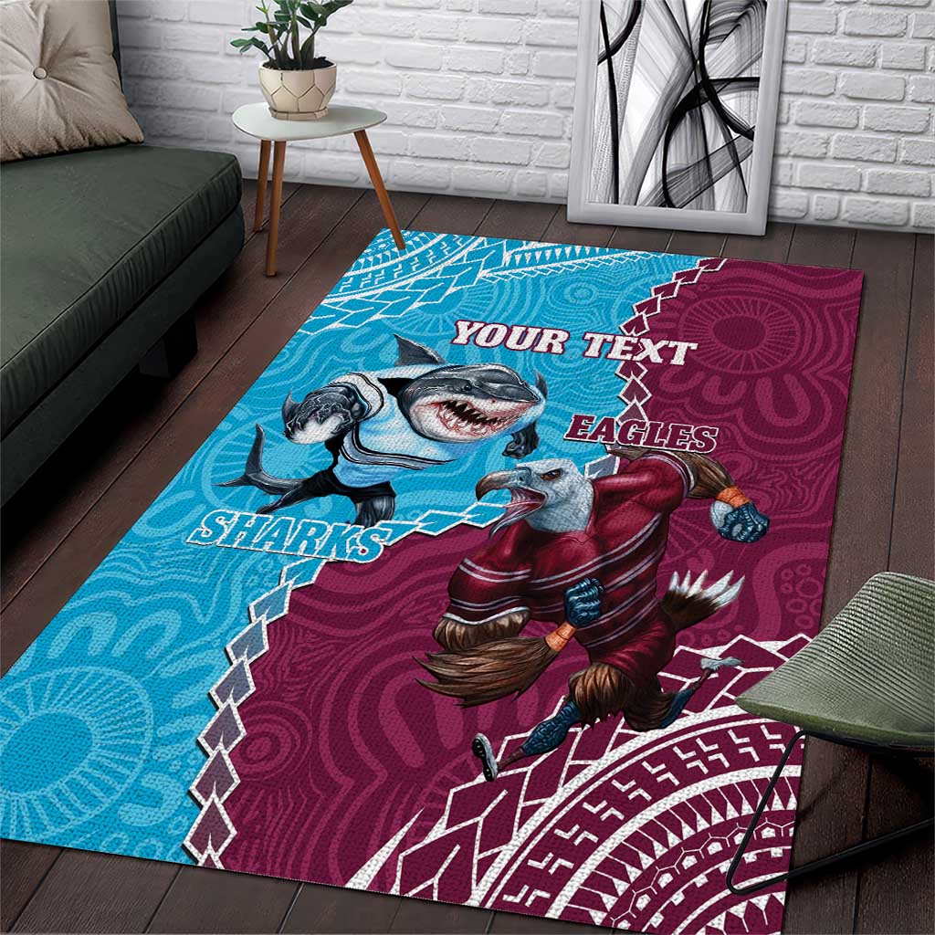 Personalised Eagles And Sharks Rugby Area Rug Aboriginal Mix Polynesian Pattern