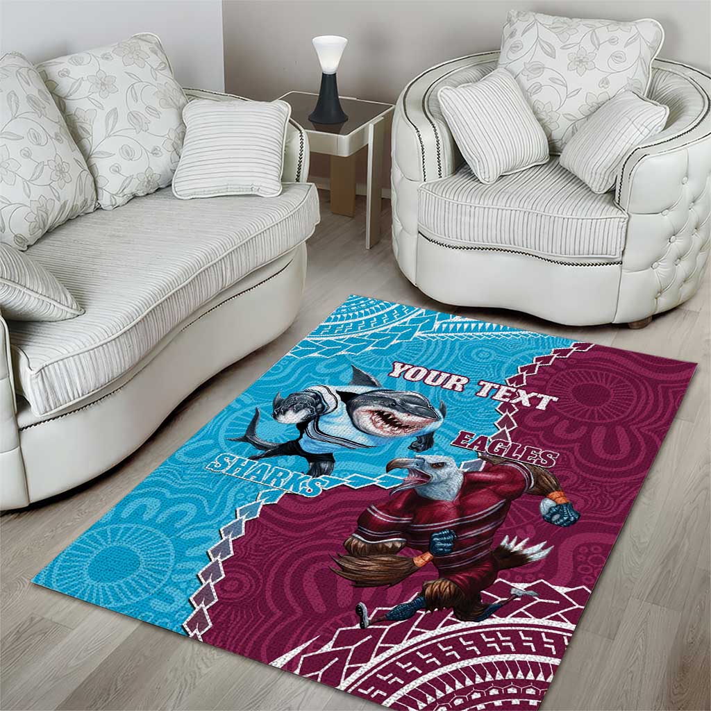 Personalised Eagles And Sharks Rugby Area Rug Aboriginal Mix Polynesian Pattern