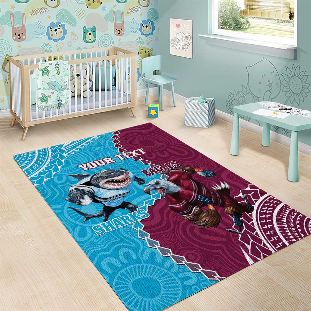 Personalised Eagles And Sharks Rugby Area Rug Aboriginal Mix Polynesian Pattern