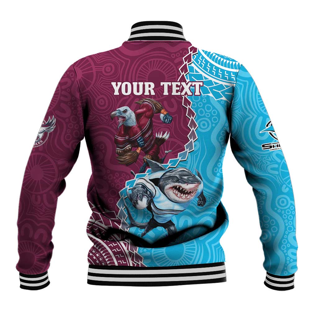 Personalised Eagles And Sharks Rugby Baseball Jacket Aboriginal Mix Polynesian Pattern